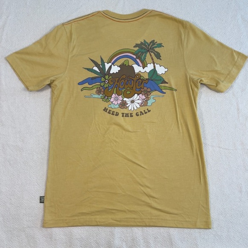 Howler Bros T Shirt Graphic Print‎ Short Sleeve Yellow Pocket Tee Mens Size S